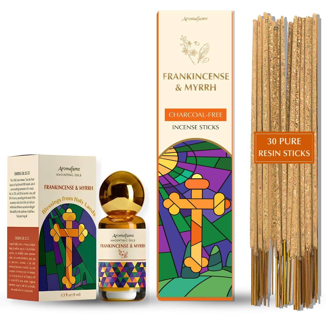 Frankincense & Myrrh Spiritual Bundle | 30 Luxury Incense Sticks & 9ml Frankincense & Myrrh Anointing Oil from Jerusalem | Perfect for Prayer, Meditation, Purification | Christian Gifts-image-17