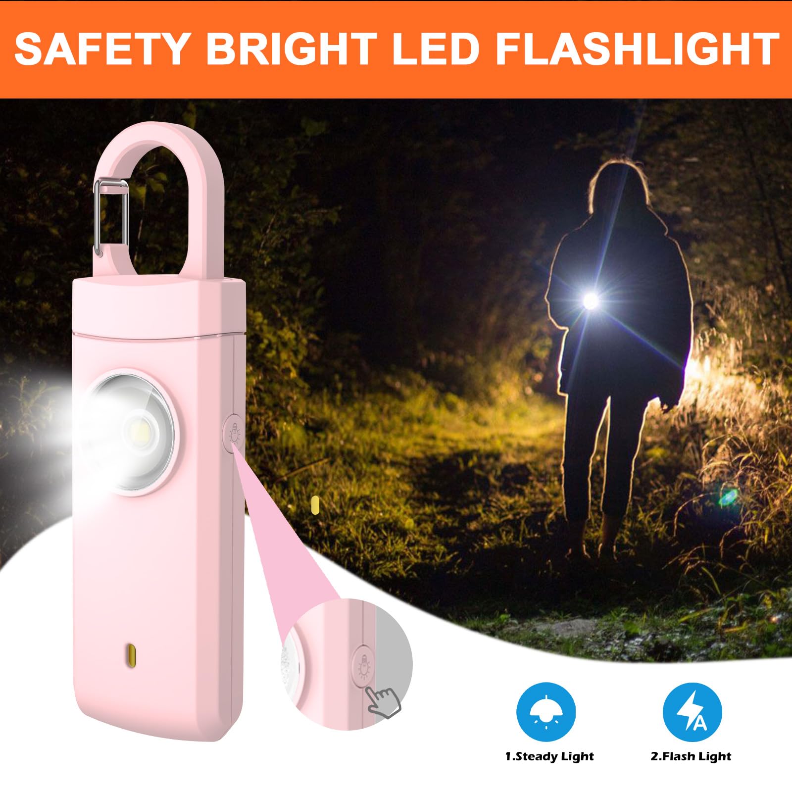Lot de 4 alarmes de sécurité personnelles, sirène d'autodéfense rechargeable de 130 dB avec lumière stroboscopique LED, alarme porte-clés d'urgence USB-C pour femmes, enfants, personnes âgées, 4