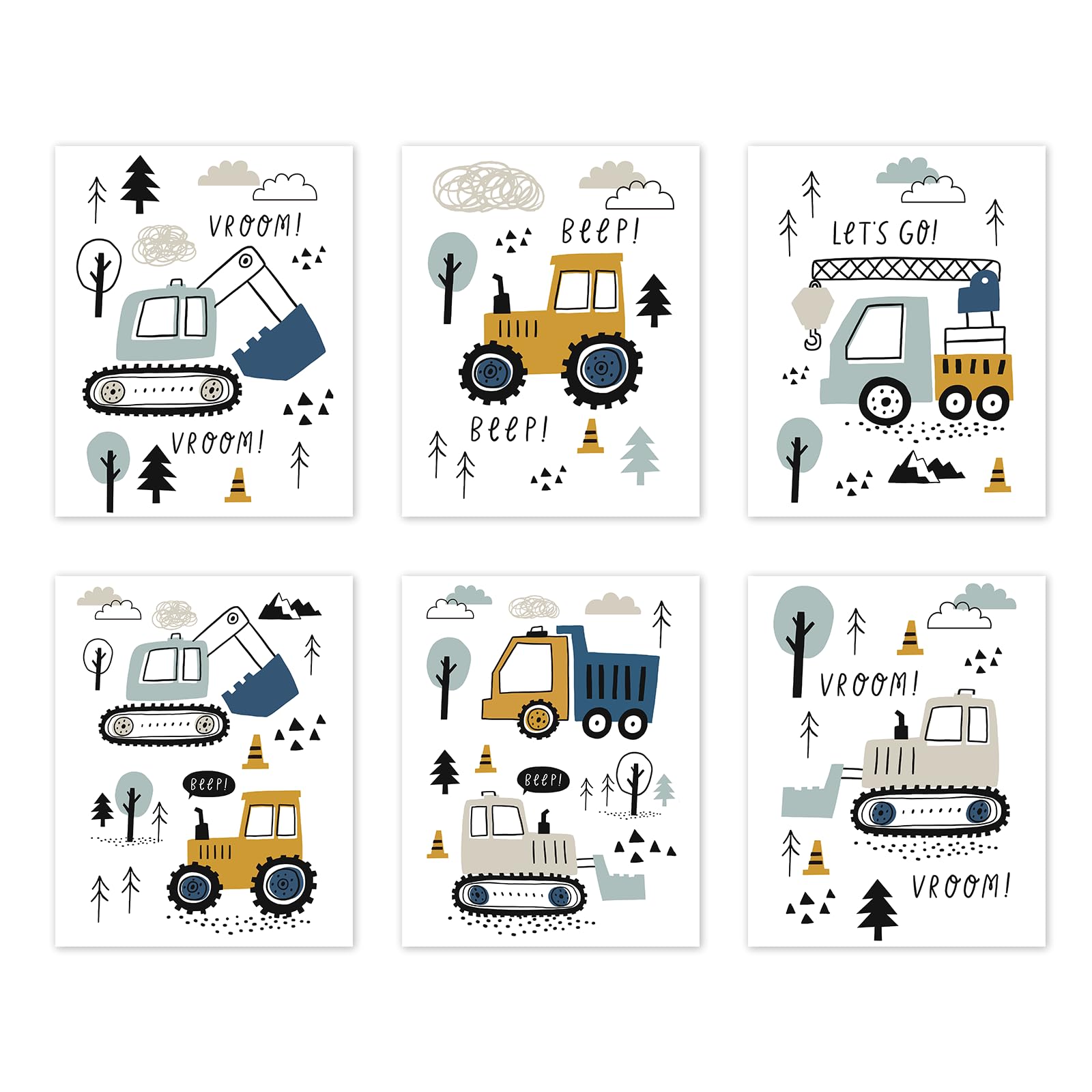 Canssape Set of 6 Baby Boy Nursery Wall Decor | 8"x10"Construction Room Decor for Boys | Truck Wall Art For Kids Room (Unframed)