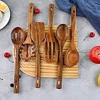 Vista 6 de Utensilios de madera para cocinar, cucharas saludables de teca premium, cucharas de madera para cocinar, cuchara de cocina de teca duradera