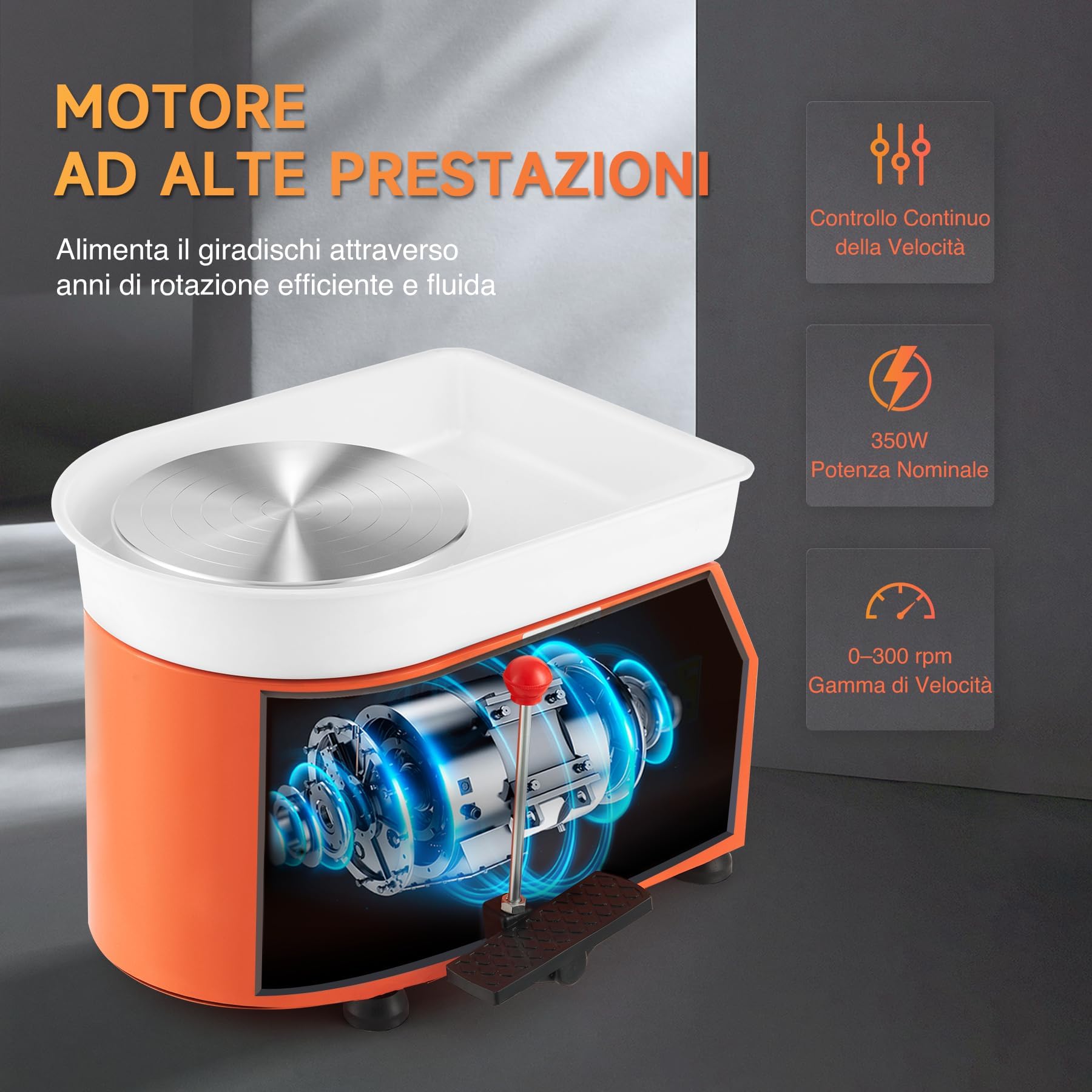 CREWORKS 350W Tornio per Ceramica Elettrico da 25 cm con Maniglia e Pedale Tornio per Argilla con velocità Regolabile a 300rpm e Strumenti per Scultura Ruota di Ceramica per Bambini Adulti