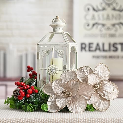 Miniatura 4 de YSZL Adornos de flores de Pascua artificiales de magnolia de Navidad, tallos florales, decoración para árbol de Navidad, fiesta, boda, centro de