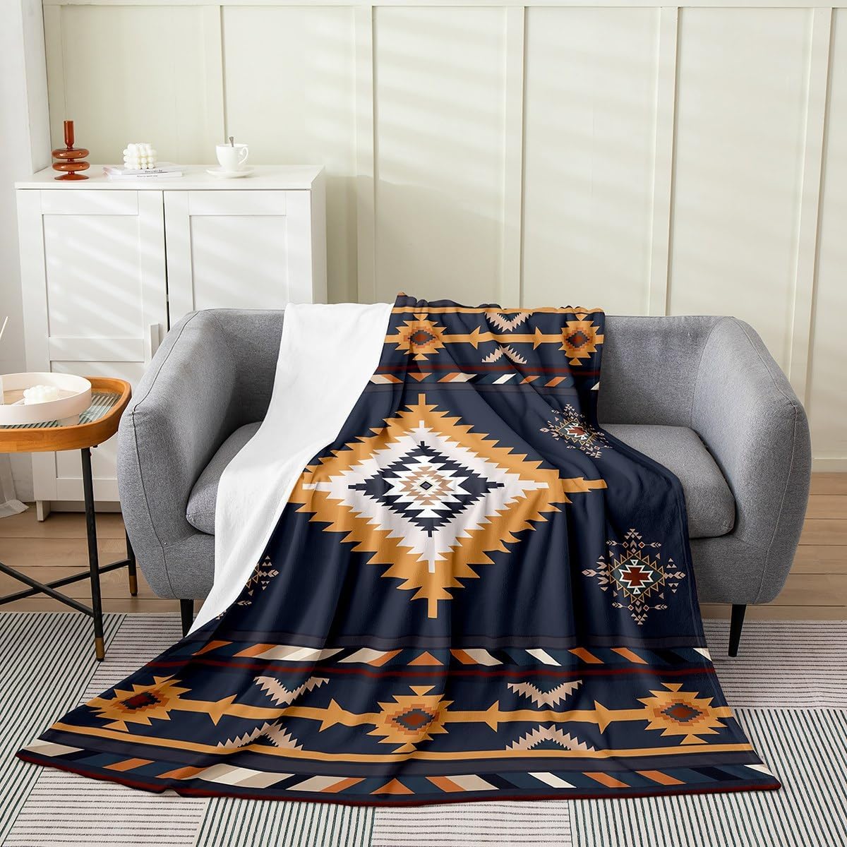 Southwestern Native Aztec Plush Throw Blanket, Twin 60"x80