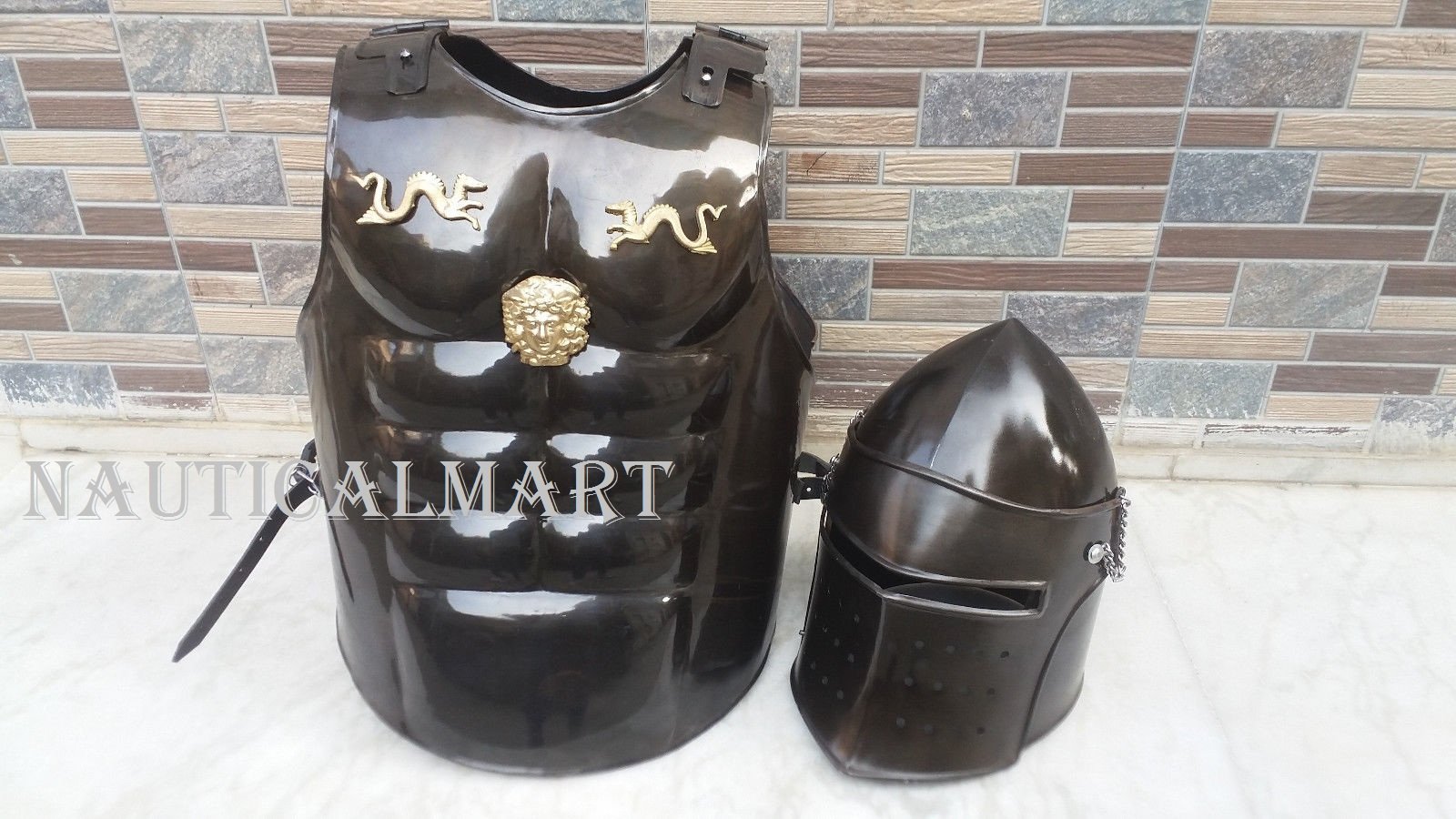 NauticalMart Medieval Steel Breast Plate Muscle Armor W/Helmet