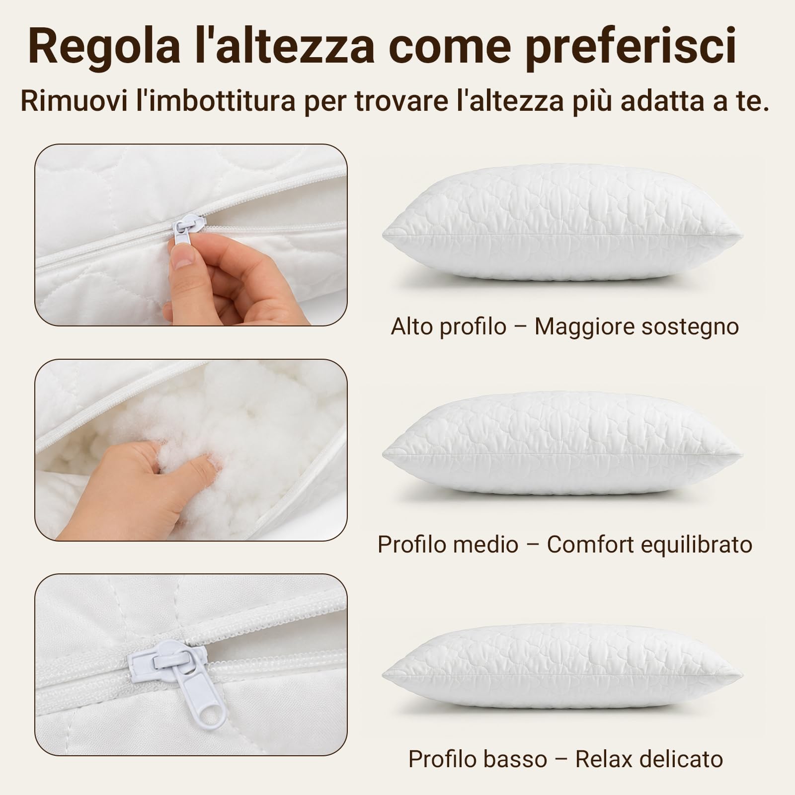 COSYLAND cuscini letto 2 pezzi, cuscini trapuntati con imbottitura 700 g in fibra 7D, morbidi e traspiranti, altezza regolabile, supporto soffice, bordi rifiniti(50 x 80 cm)