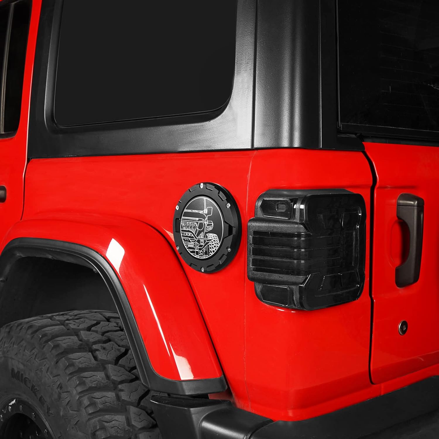 Hooke Road Aluminum Gas Cap Fuel Tank Cover Half Face Style Compatible with Jeep Wrangler JL & JLU Unlimited 2018-2025