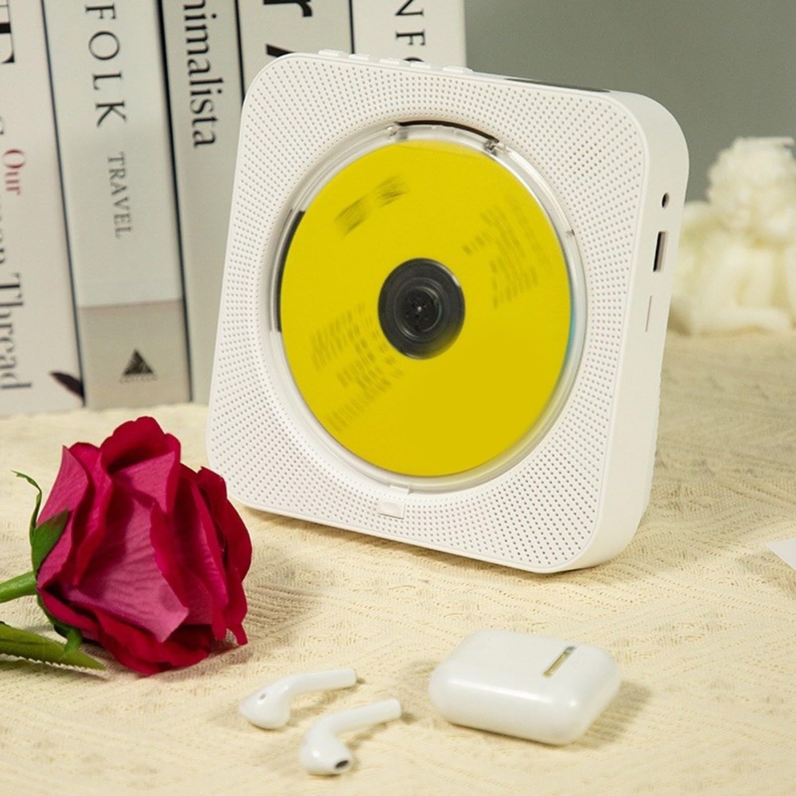 FACAIIO Reproductor de CD portátil con control remoto incluido ABS compacto 16.7x16.7x6cm Reproductor de disco para viajes en casa (rosa)