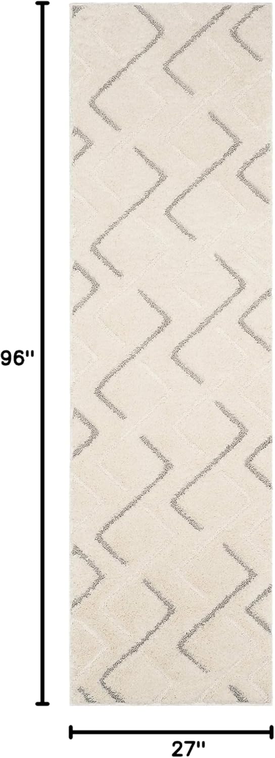 SAFAVIEH Olympia Shag Collection Runner Rug - 2'3" x 8', Cream & Grey, Modern Abstract Design, Non-Shedding & Easy Care, 1.2-inch Thick Ideal for High Traffic Areas in Living Room, Bedroom (OSG322A)