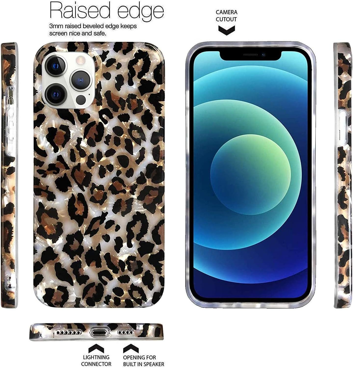 Jwest Leopard Case Compatible with iPhone 12 Pro Max Case,Luxury Glitter Sparkly Translucent Clear Animal Print Light Brown Cheetah Soft Silicone Cover for Women Girls Slim Protective Phone Case Cover
