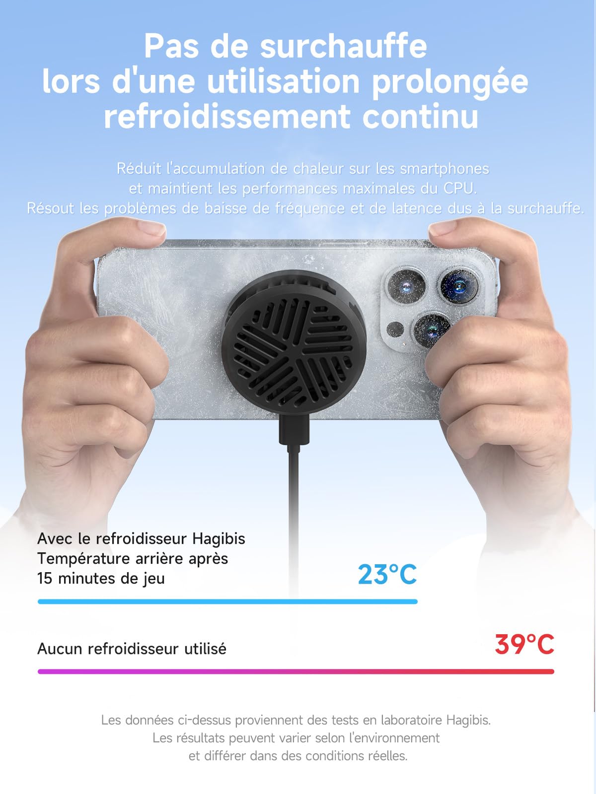 Hagibis Refroidisseur Smartphone Magnetique Ventilateur Radiateur Noir | Refroidissement semi-conducteur ultra rapide pour jeux et live. Design magnétique fin, ultra silencieux avec 3 vitesses.