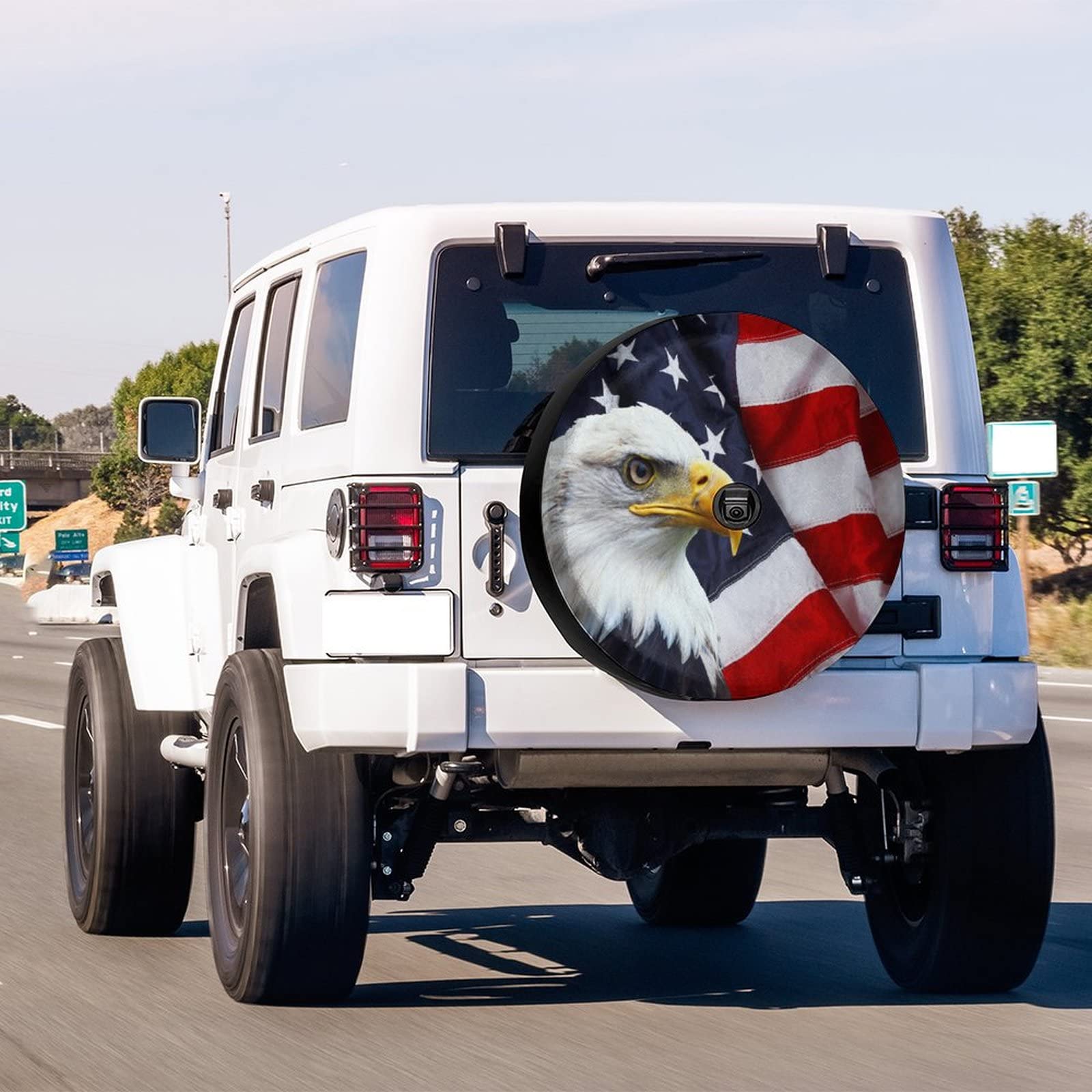 Foruidea American Flag Eagle Spare Tire Cover with Backup Camera Hole Wheel Tire Cover Fit Trailer, RV, SUV and Many Vehicle 17inch