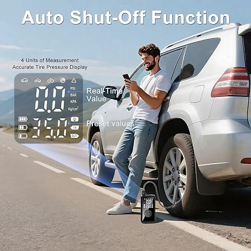Miniatura 5 de Compresor de aire portátil para inflador de neumáticos, bomba de aire automática para neumáticos de automóvil con medidor digital de presión de