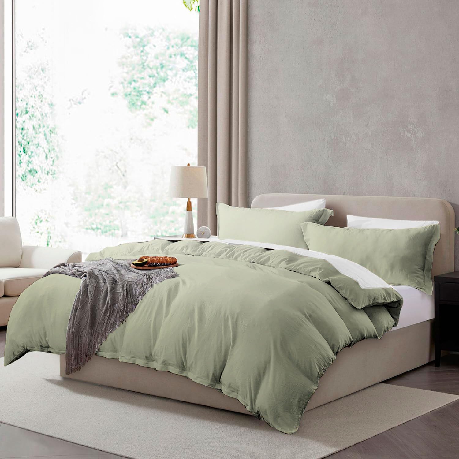 Hearth & Harbor Twin Duvet Cover Set - Twin/Twin XL Soft Prewashed Light Sage Duvet Cover, 2 Piece Set with Zipper Closure, 1 Duvet Cover 68x90 inches and 1 Pillow Sham