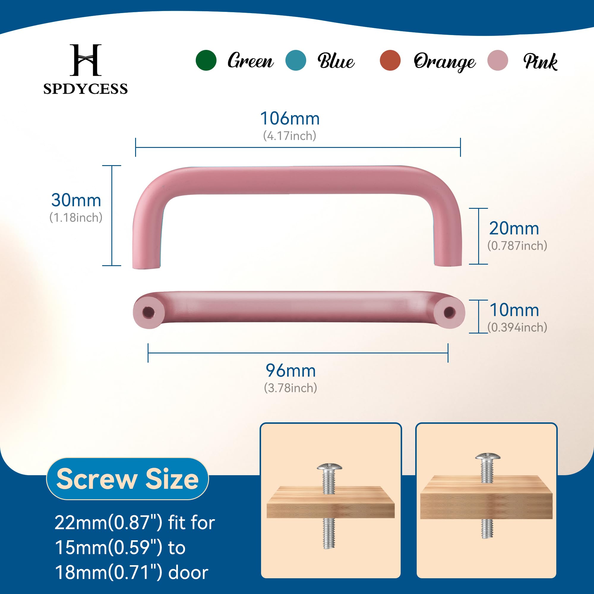 SPDYCESS 4Pcs Kitchen Cabinet Handles 96mm Hole Center Aluminium Cupboard Door Handle Pulls with Screws Colourful Handles for Drawer Wardrobe - Image 2