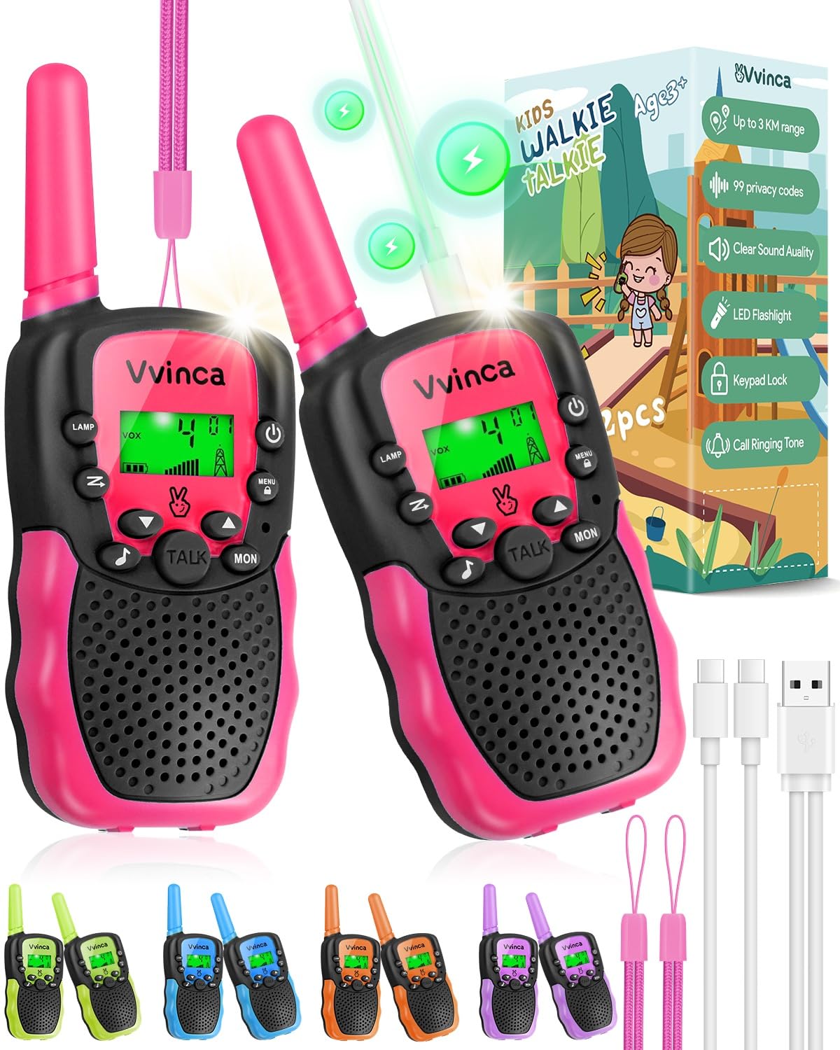 Walkie Talkies for Kids, Rechargeable Long Range Gift Toy for Ages 3 4 5-7 8-12 Year Old Girl Boy with 22 CH 2 Way Radio Flashlight 3 Mile Long Range