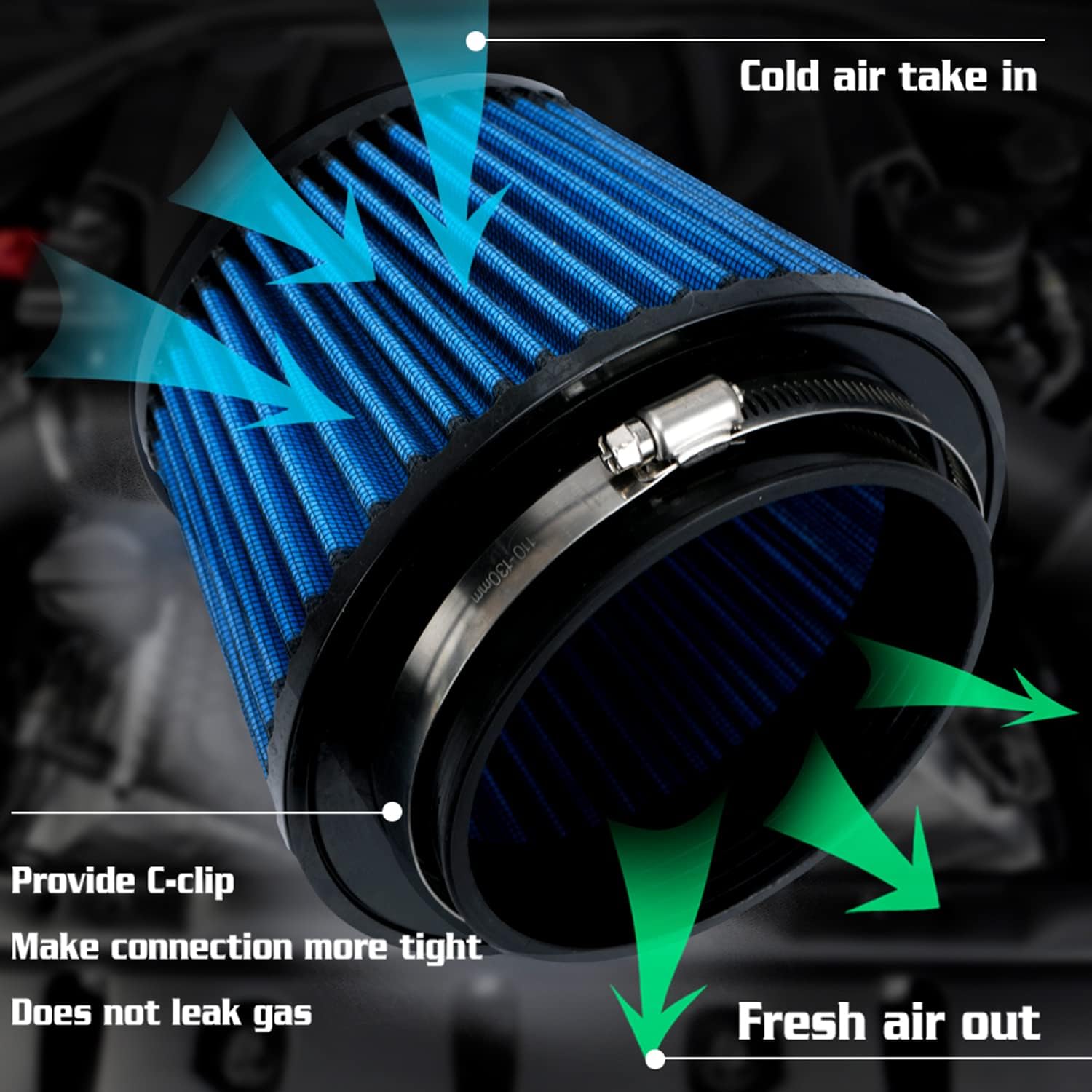 PTNHZ Blue Neck 4.5"/115mm Car High Flow Cold Air Intake Air Filter Power Intake Air Inlet System Mushroom Head Air Cleaner