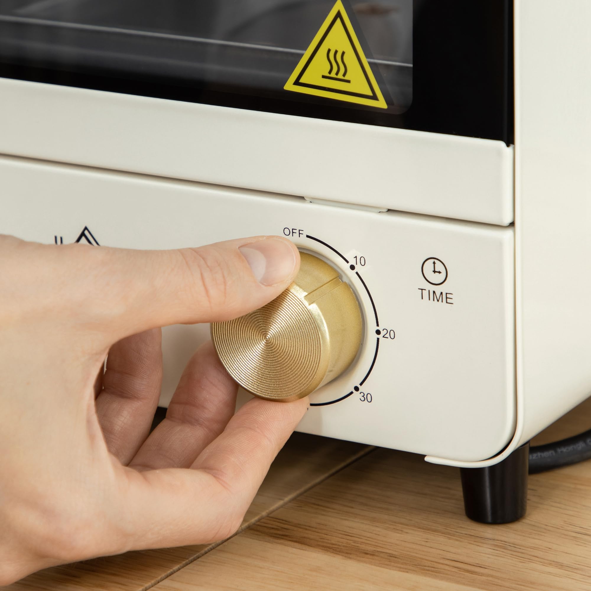 HOMCOM Mini forno 15L, forno per pizza a convezione, 1000 W Mini forno elettrico con set di teglie, vassoio per le briciole, timer di 1 ora, 60-230℃, bianco crema