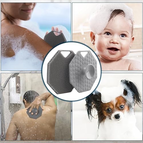 Miniatura 6 de DEBETOOL Limpiador corporal de silicona de grado alimenticio, cepillo de baño de ducha con agujero para colgar, paquete de 2 unidades exfoliante