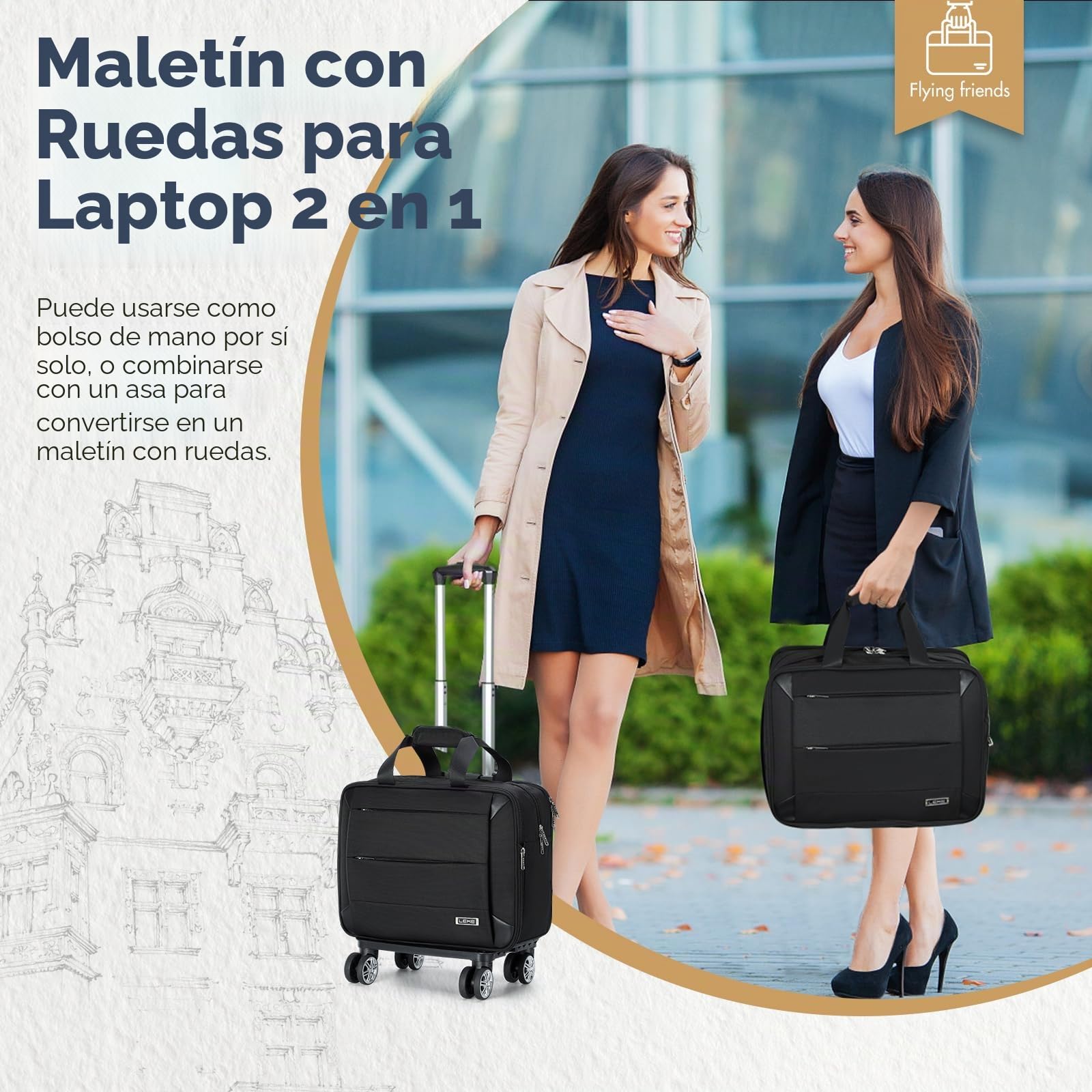Maletín con Ruedas, Bolsa de Negocios con Cerradura TSA, Compartimento para Portátil, Bolso de Viaje Impermeable, Negro