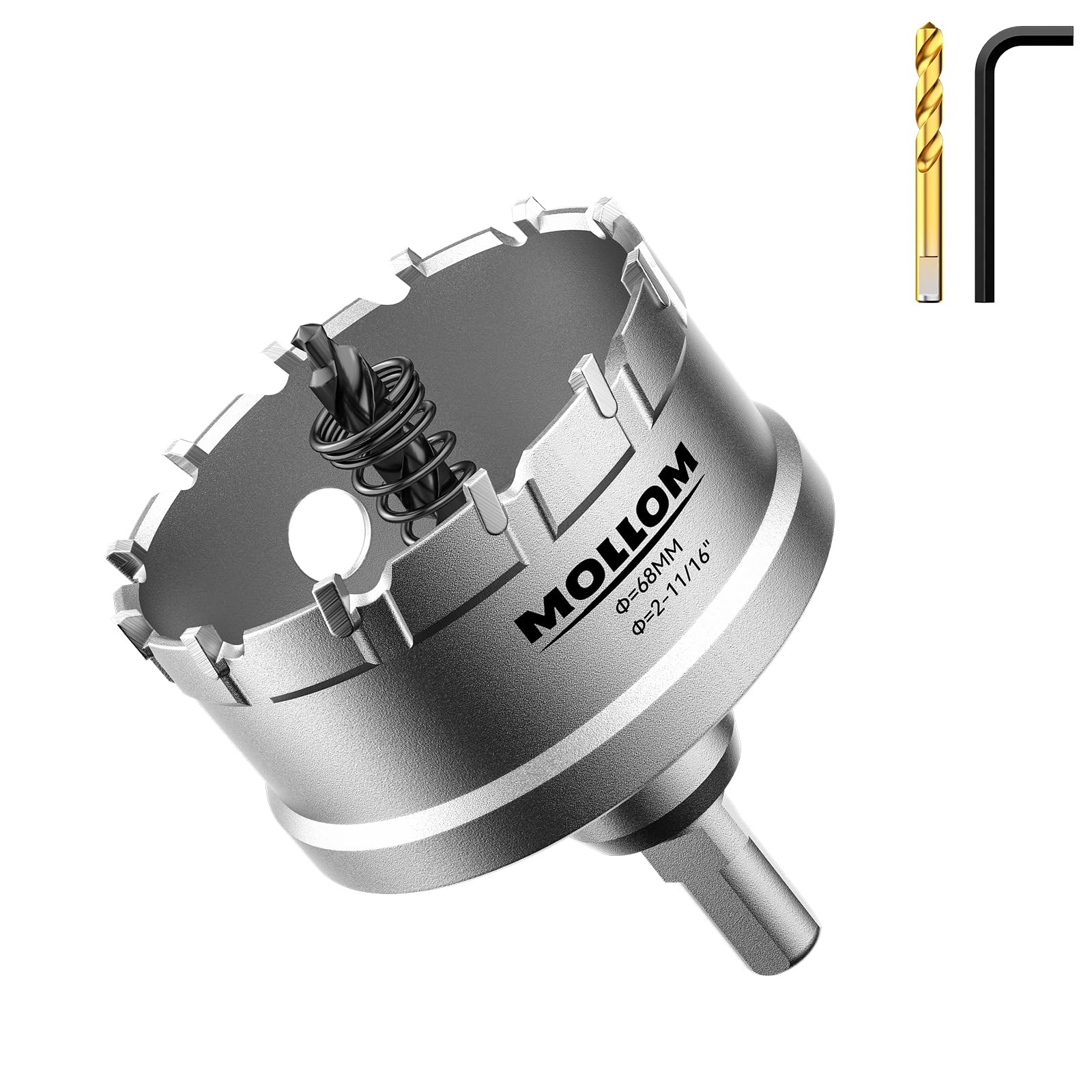 Mollom (2-11/16''|68mm) Heavy Duty Carbide Hole Saw with 2 Pilot Drill Bits, Hole Cutter cuts Stainless Steel, mild Steel, Iron, Copper, Brass,