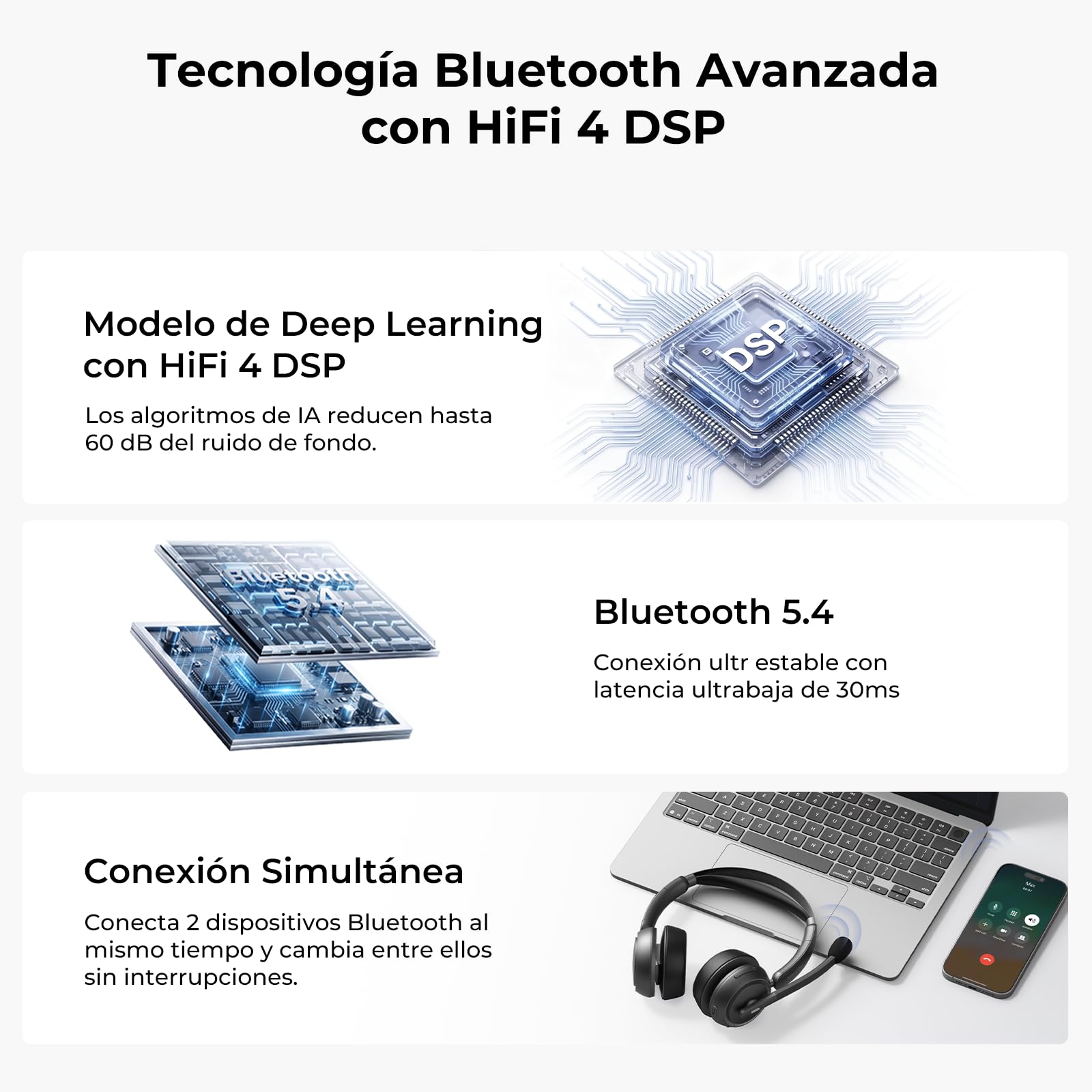 Nuroum HP31D 2026 Auriculares Bluetooth con Estación de Carga, Auriculares Inalambricos PC, Cancelación de Ruido ENC, Dongle USB/Bluetooth 5.4, 45H Tiempo de Trabajo para Teams/Oficina/Call Center