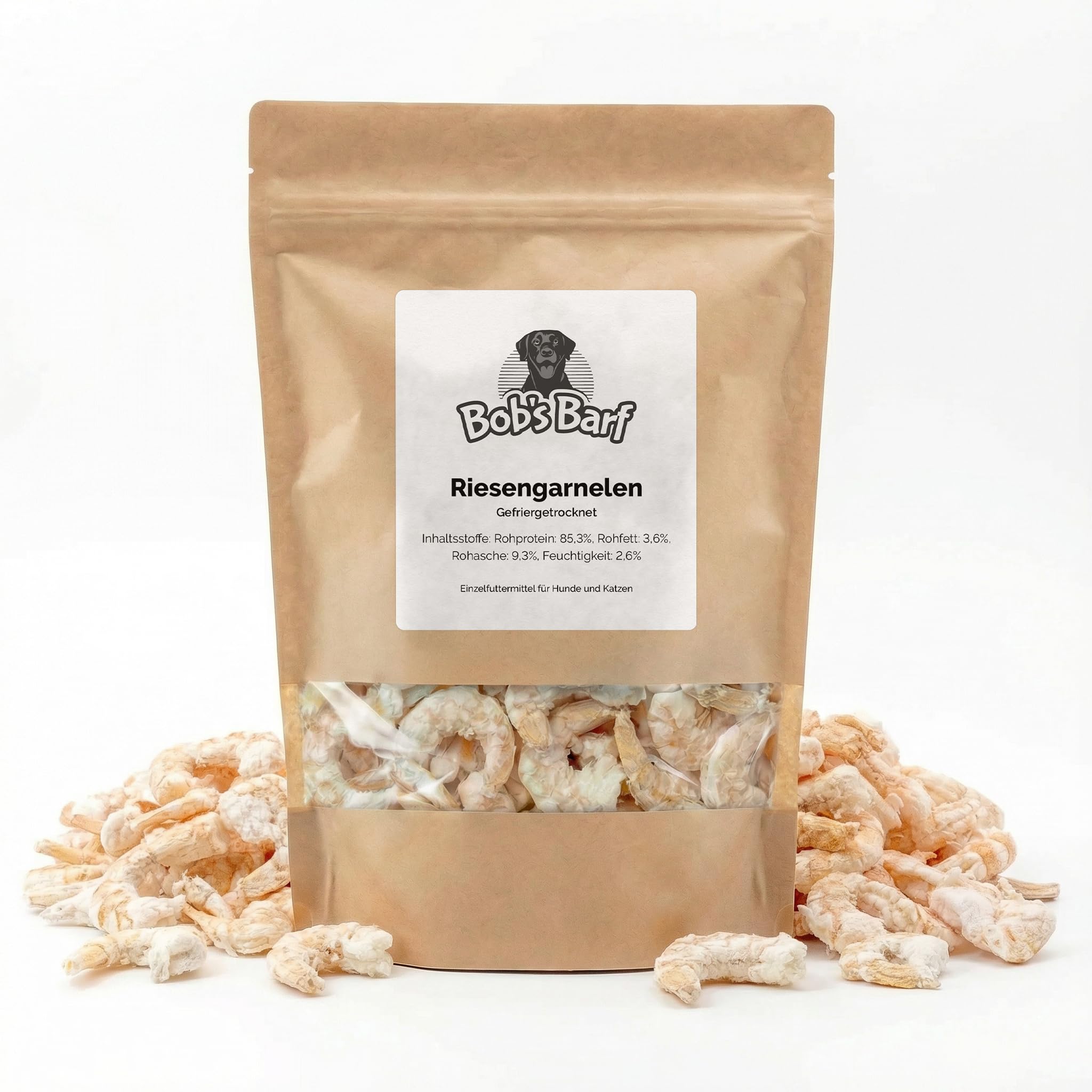 Gefriergetrocknete Riesengarnelen für Hunde & Katzen – 100% natürliche Single-Protein Snacks – ohne Zusätze – proteinreiches Barf-Topping & Belohnung – 25g