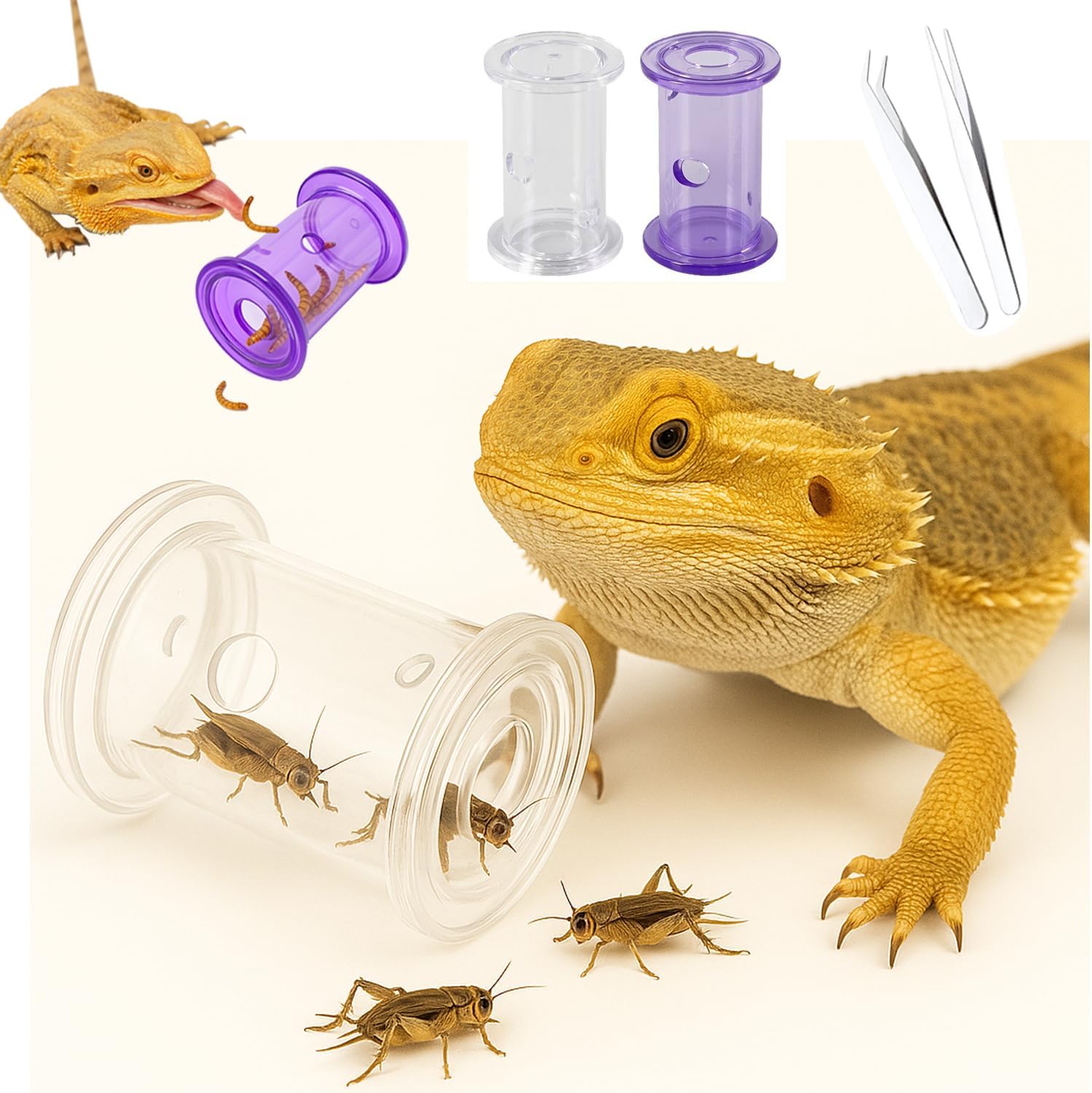 2Pcs Bearded Dragon Enrichment Toy - Foraging Toys & 2 Tweezers for Bearded Dragons to Play with – Bearded Dragon Toy for Reptiles - Reptile Terrarium Tank Accessories for Gecko, Lizard