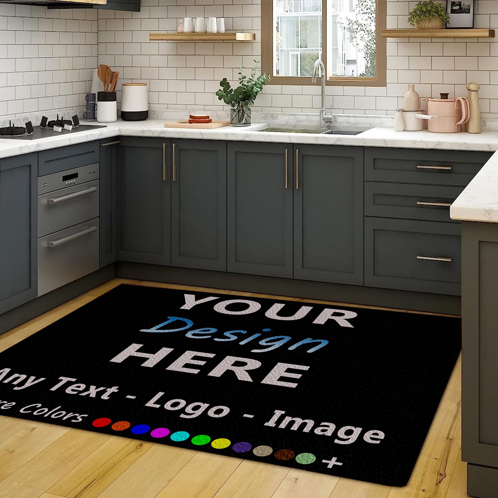 COKHDH Custom Kitchen Mats Personalized Anti Fatigue Mats with Your Logo Image Text Photo,Non Slip Standing Mat Waterproof, Ergonomic Kitchen Rug for