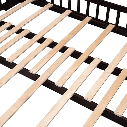 Miniatura 15 de Merax Cama de madera de tamaño individual con techo, cabecera y estribo, no necesita somier, natural Natural,Espresso