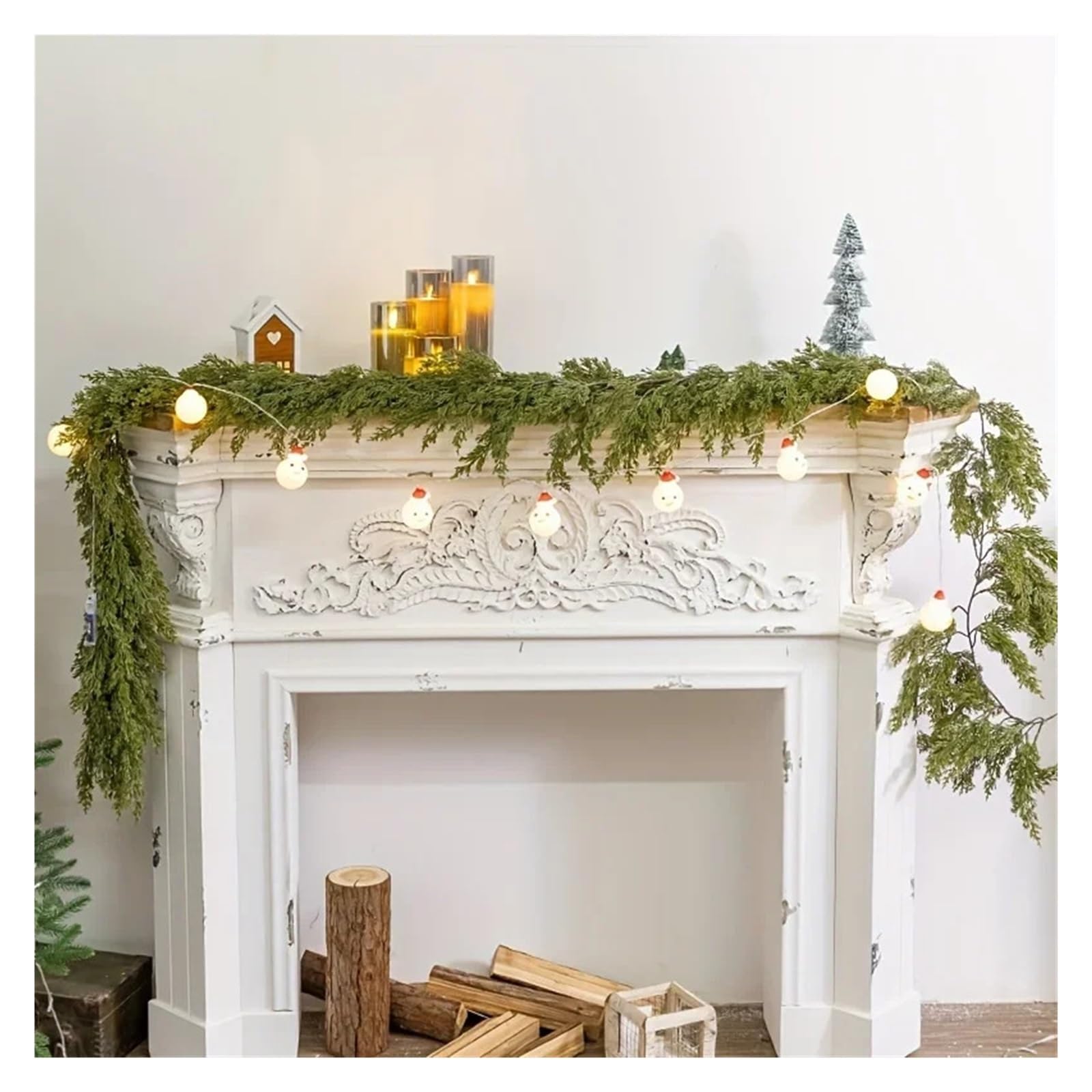 Guirlande de Sapin de Noël, Guirlande de Noël LED 1,8 à 2,7 m, Sapin, cèdre et cyprès artificiels, décoration intérieure for Les fêtes(270CM)