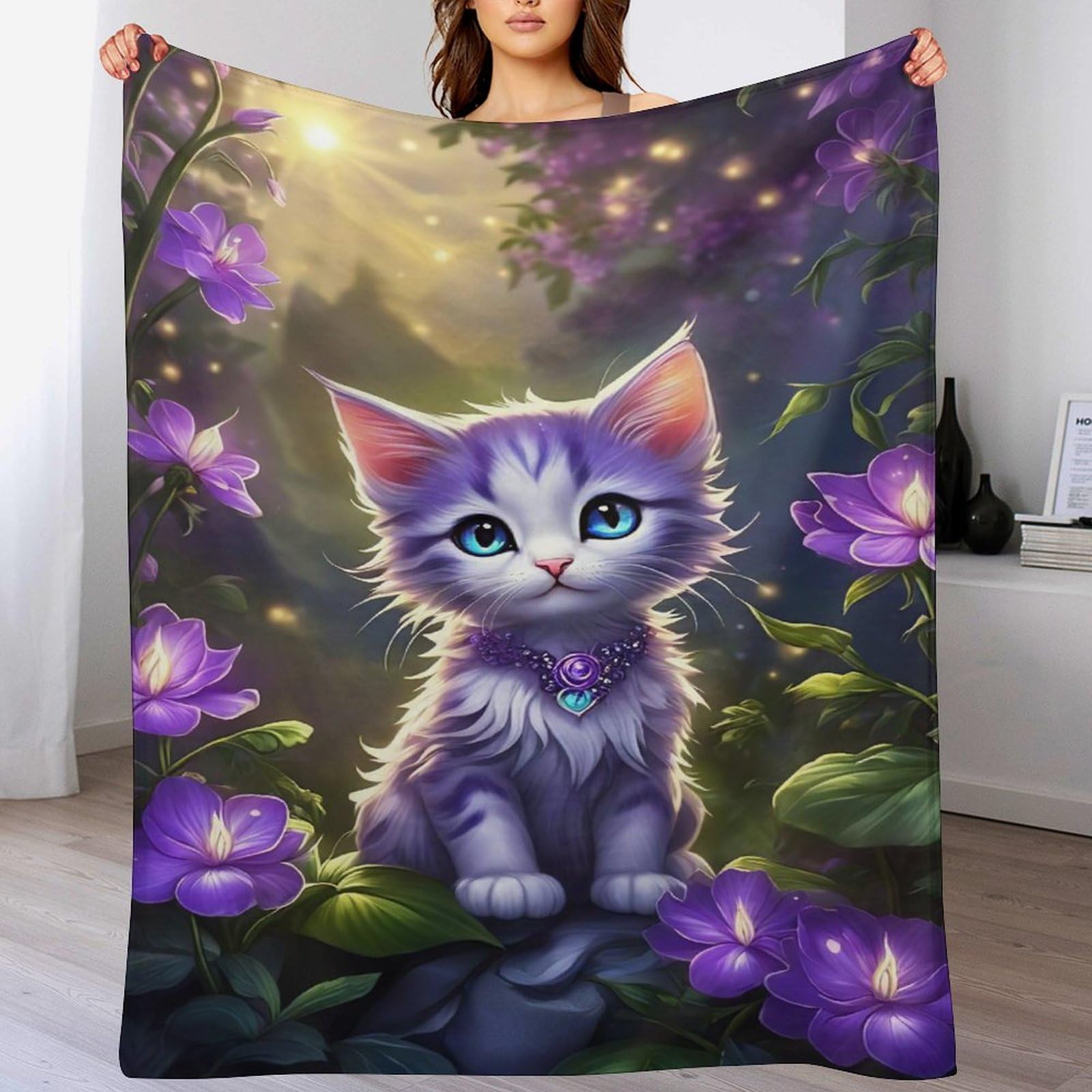 Couverture polaire flannel chat 100x130 cm chaude pour canapé jeté de lit