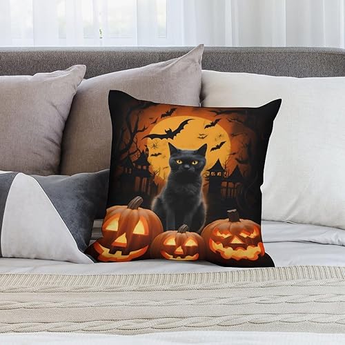 Miniatura 7 de Funda de cojín para sofá de Halloween, diseño de calabaza amarilla, gato y luna, de 18 x 18 pulgadas, cojines decorativos para sala de estar,