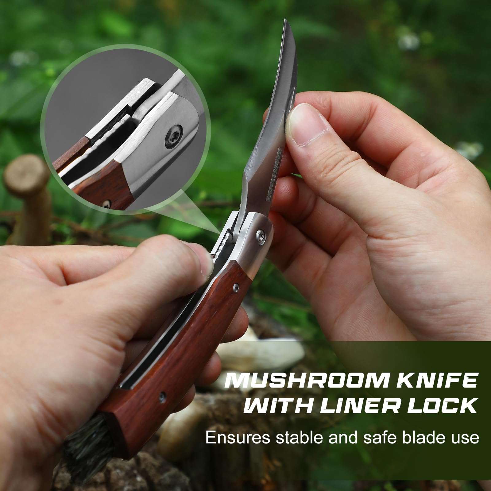 DRACHENADER Couteau Champignon, Panier Champignon – Couteau à Champignons avec Brosse Intégrée, Sac à Champignons Pliable et Respirant avec Filet, Bandoulière Réglable