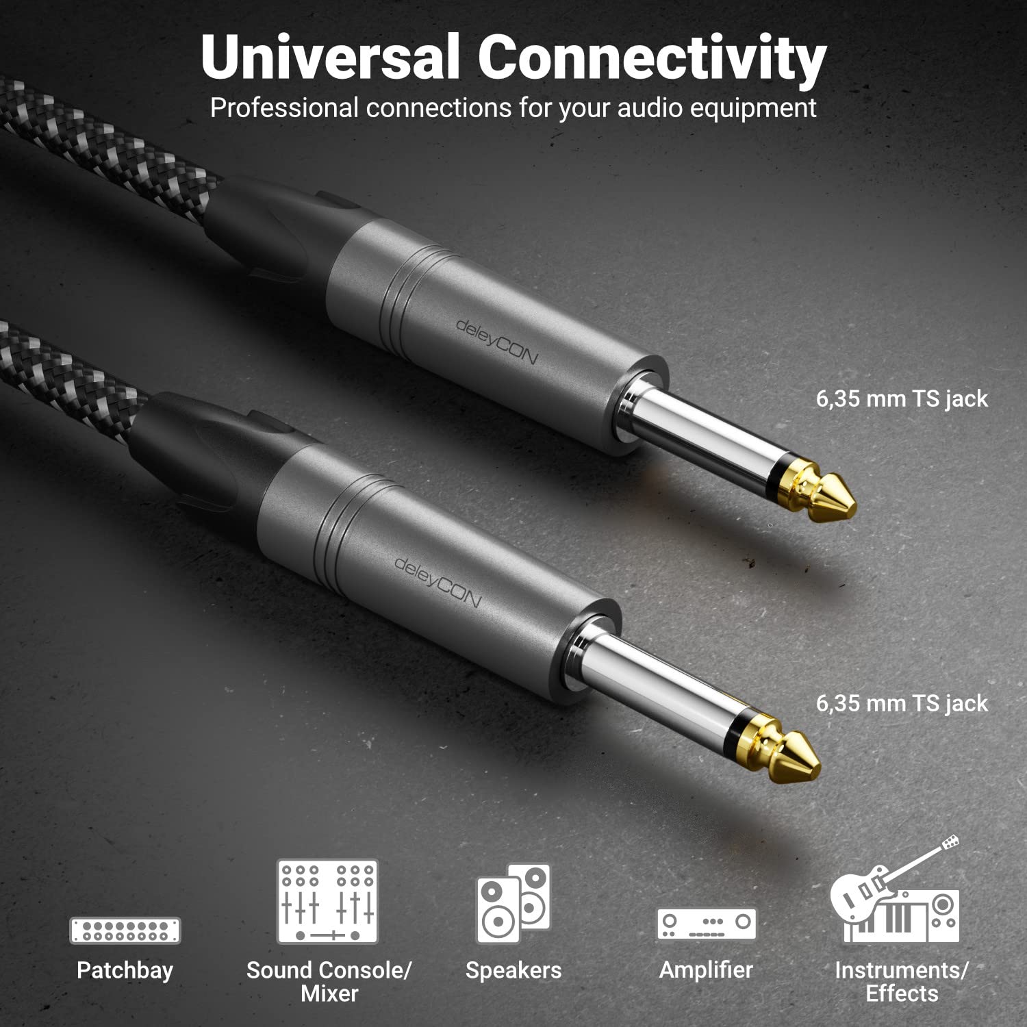 deleyCON 7,5m Instrumentkabel 6,35mm naar 6,35mm Klinke Mono AUX - Studio Kwaliteit - van puur OFC Koper (AWG24) - Klinkkabel voor E-Gitaar Bas Versterker Mixer Keyboard