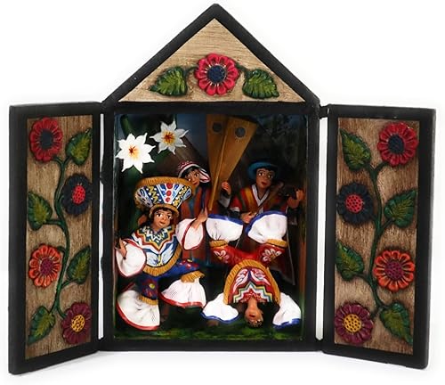 Miniatura 1 de Diorama. Arte popular peruano hecho a mano. Retablo de madera Retablo. Tijeras andinas Danza o escena de Danza de las Tijeras. Multicolor. 7.5" H x