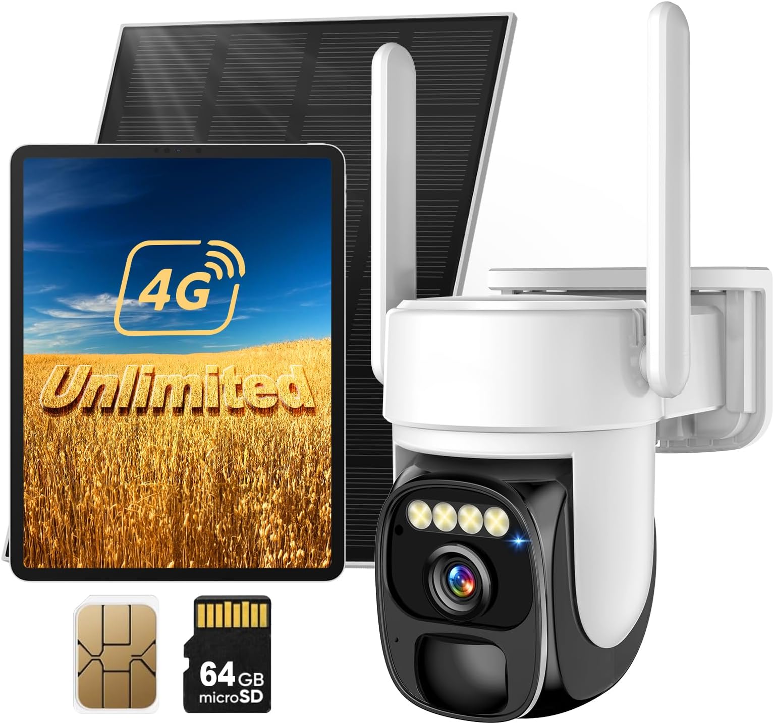 4G LTE Non-WiFi Cellular Security Camera BW4-plus with Solar Panel, U.S. Local SIM&SD Card, Motion Detection, Auto Tracking, 2K Live Video, Color Night Vision, Flashlight&Siren Alerts