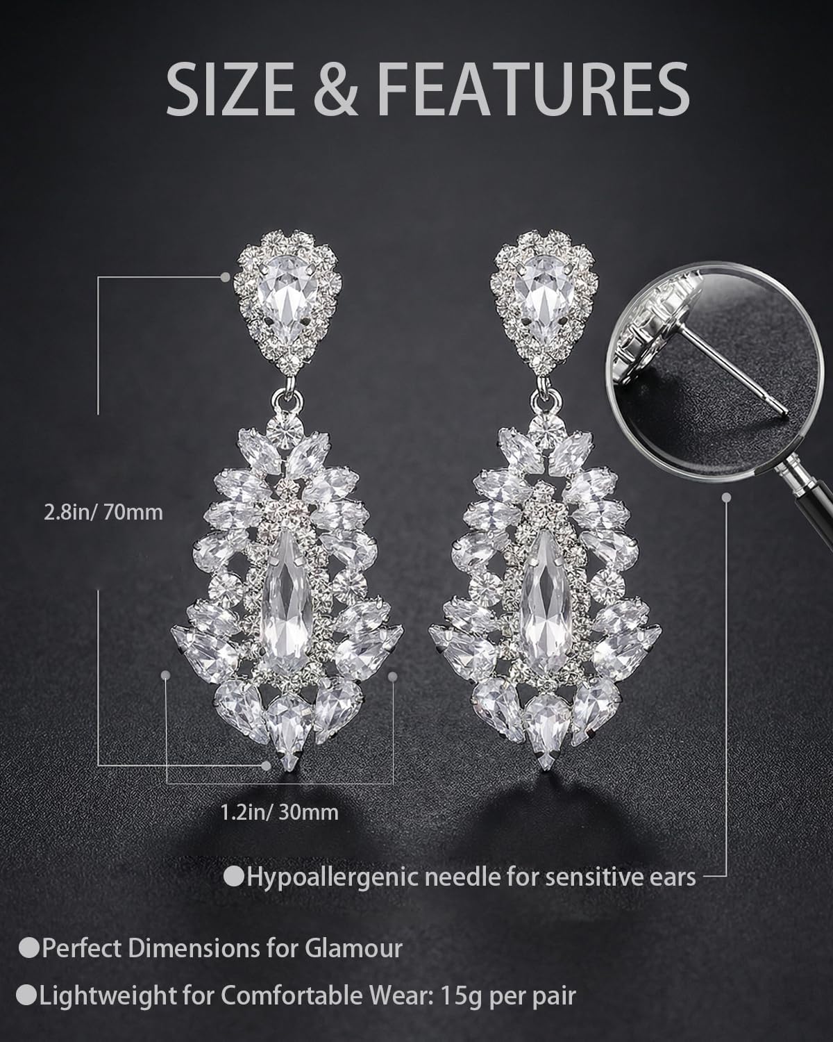 Large Rhinestone Chandelier Earrings for Women - Statement Teardrop Crystal Bridal Earrings Trendy Formal Prom Wedding Jewelry Gifts