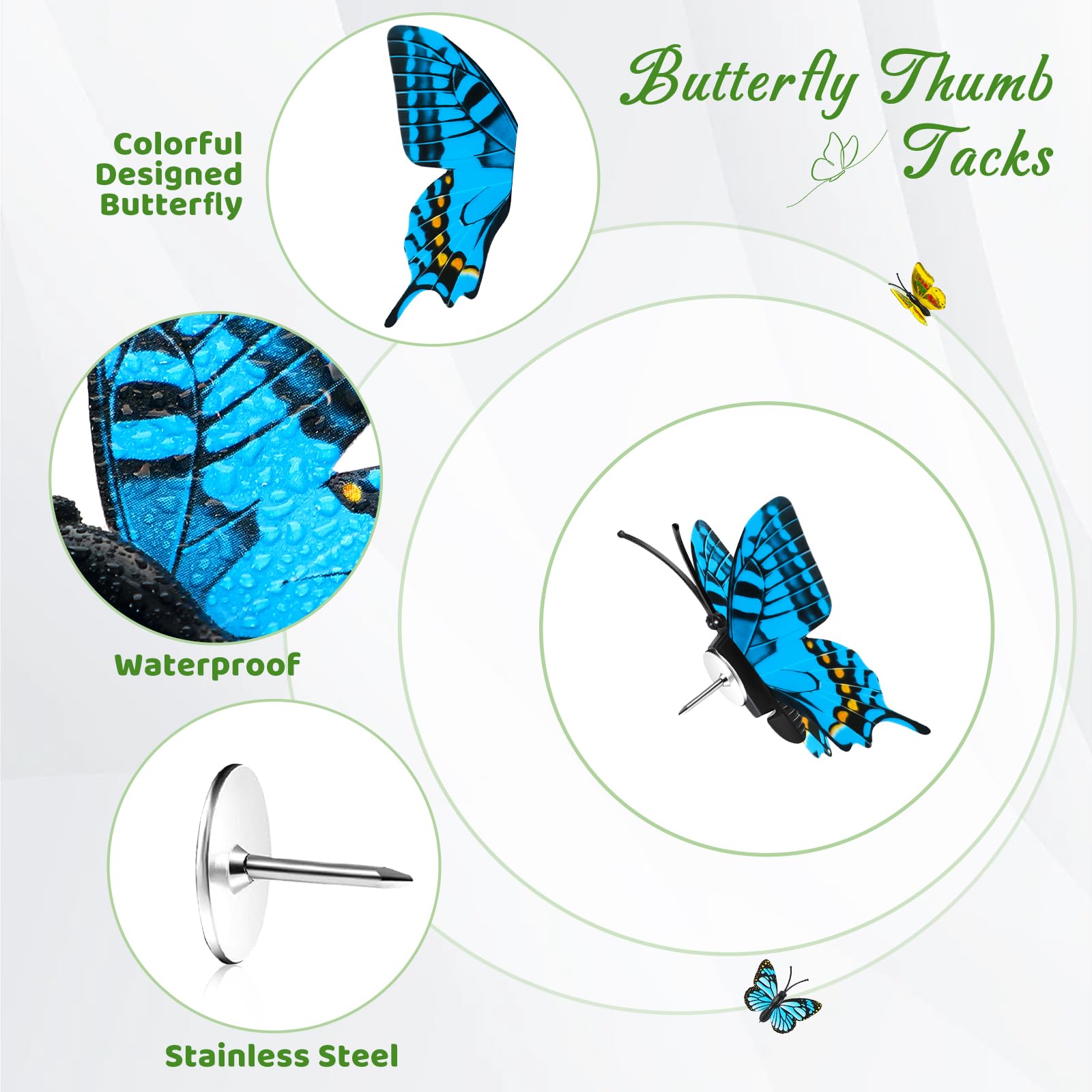 40pcs Butterfly Thumb Tacks - Colorful Push Pins For Cork Boards & Photo Walls (1.57x1.57 Inch)