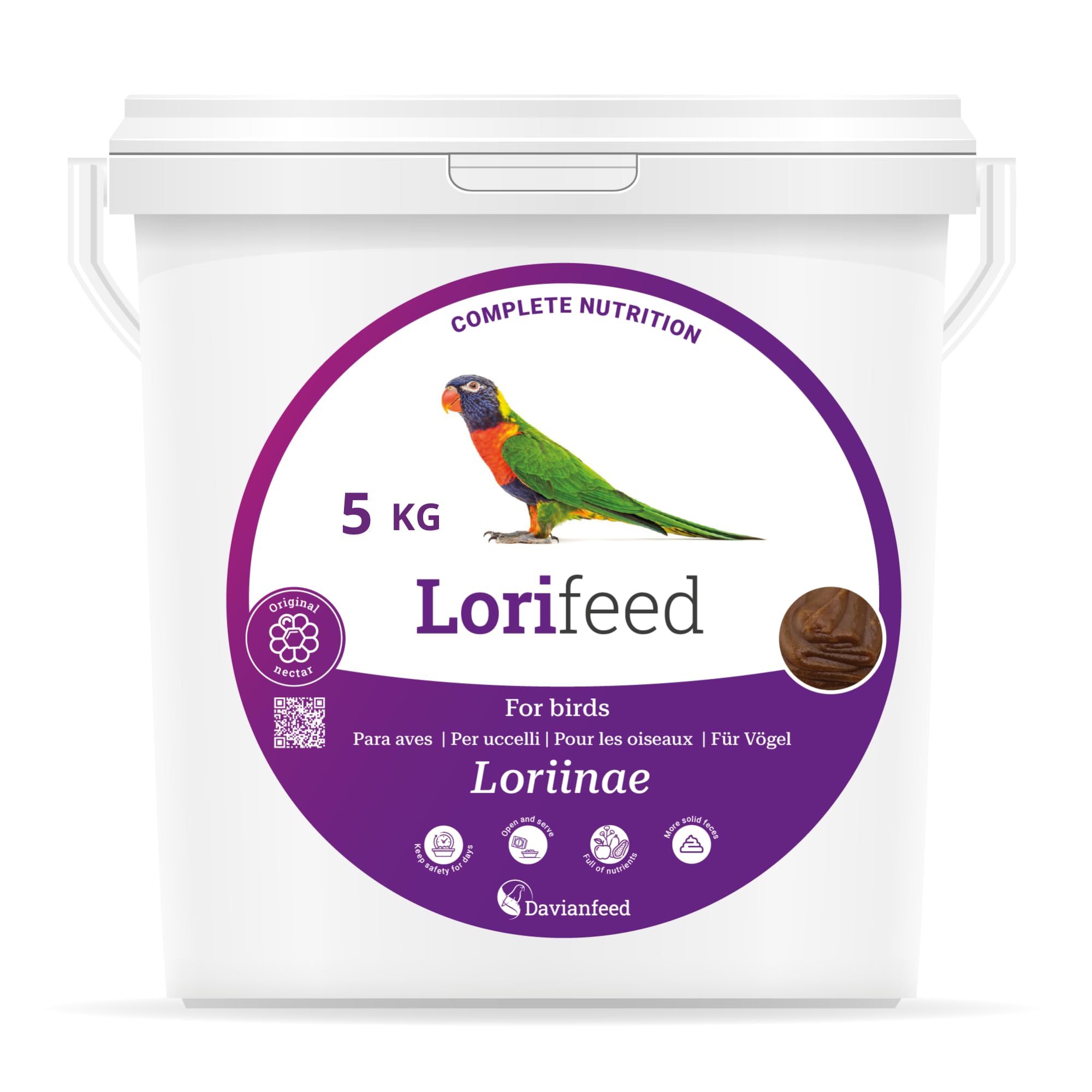 Lorifeed – Nektar-Loris komplett 5 kg – Futter für Nektarsische Vögel – natürliche Formel – Premium Qualität und Gesundheit des Verdauungssystems Davianfeed