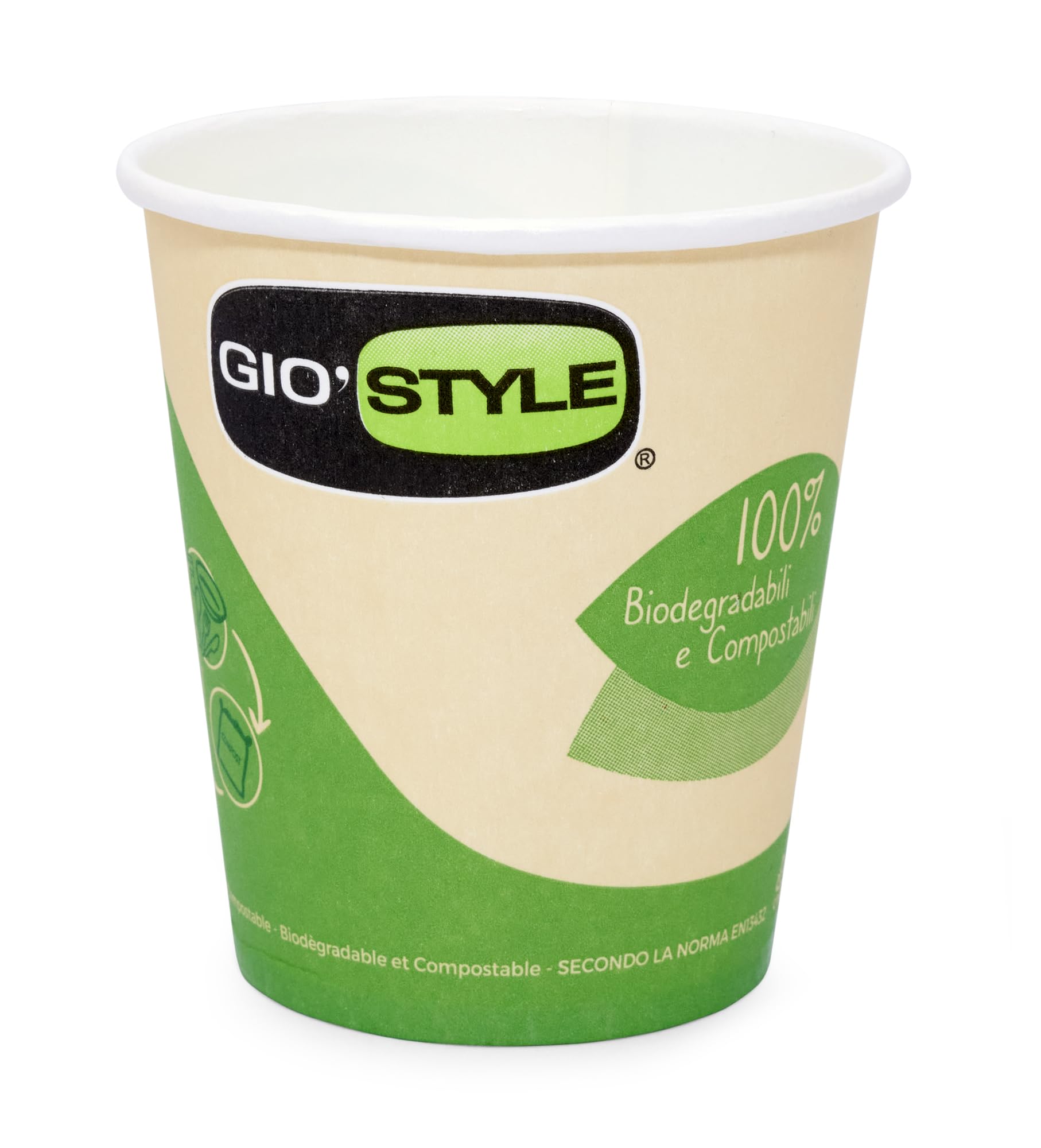 GIO'STYLE Bicchieri Acqua 200 cc | 50 Pezzi | Carta e PLA | Biodegradabili e Compostabili