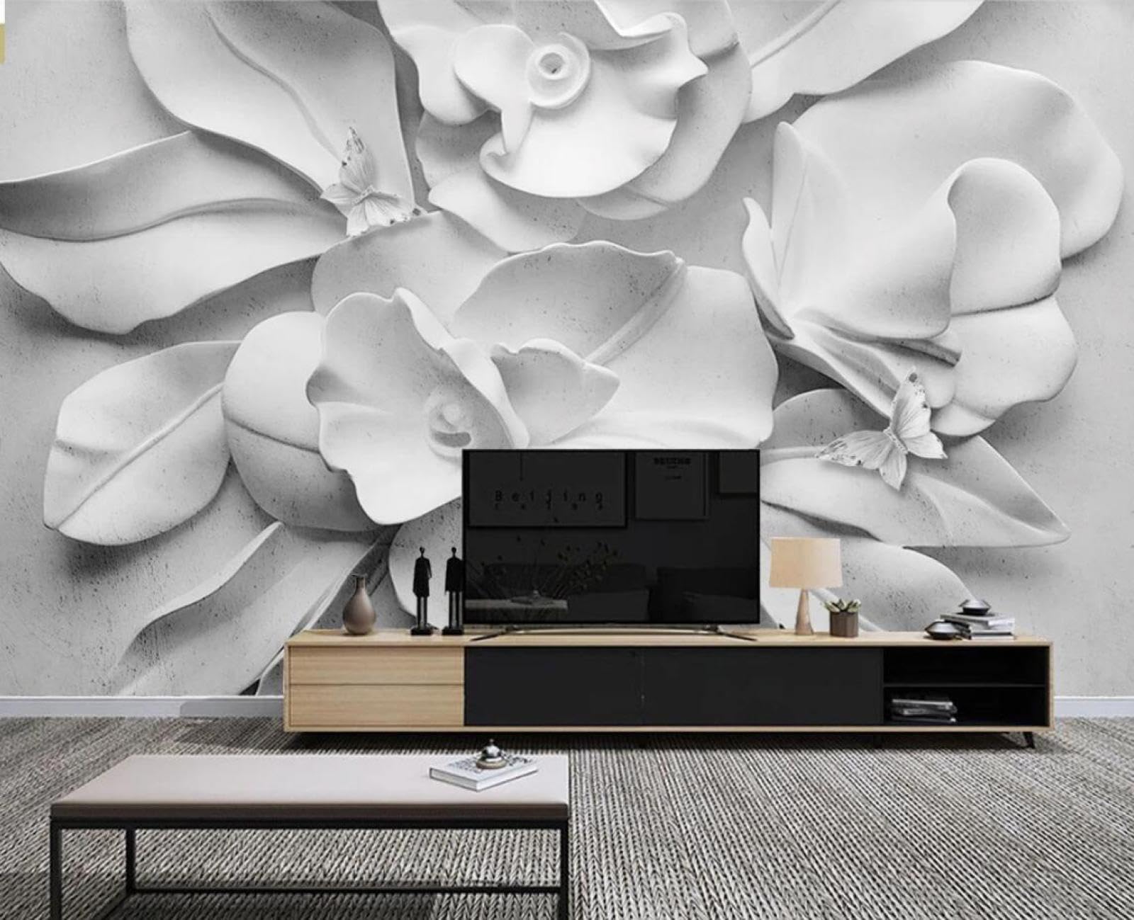 Papier peint panoramique fleurs en relief 3D tapisserie