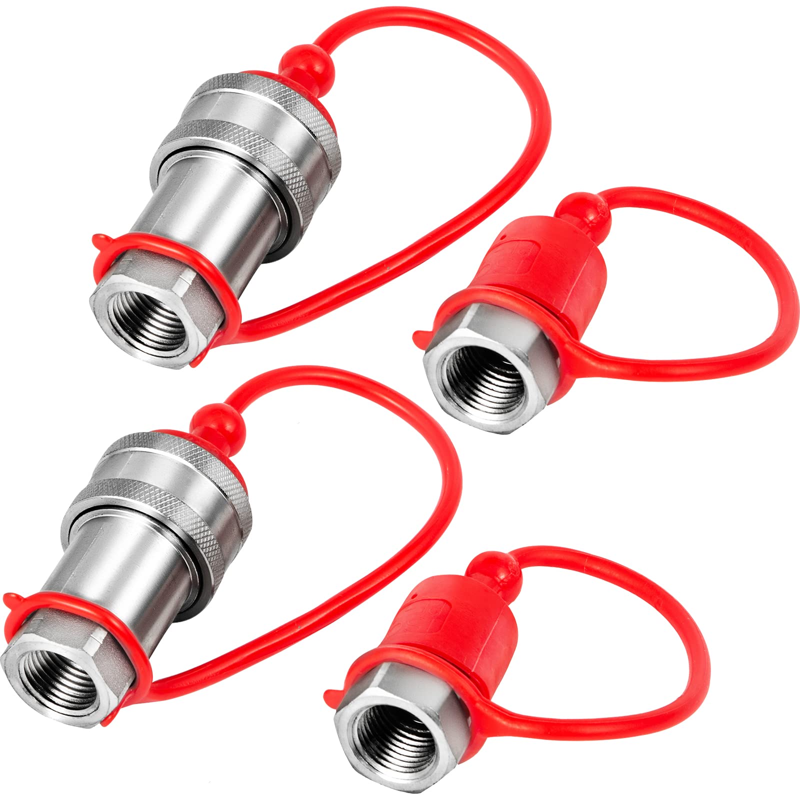 VEVOR Innesti Rapidi 2 Coppie NPT3/8" Accoppiatori Idraulici Connessione Rapida in Acciaio Pressione Max. 4061PSI, Coppia di Attacchi Rapidi Idraulici Valvola a Sfera Pioneer 3/8" 2 Set per Minipala
