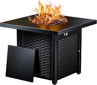 Ciays 28-Inch Propane Fire Pit Table - 50,000 BTU CSA-Listed Steel Outdoor Gas Firepit with Lid & Lava Rocks, Black