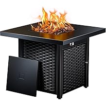 Ciays 28 Inch Propane Fire Pit CSA-Listed Outdoor Fire Pit Table, 50,000 BTU Steel Gas Fire Pits with Lid and Lava Rock, Add Warmth and Ambience to Parties On Patio Deck Garden,Black,CIFPT3-N1