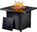 Ciays 28 Inch Propane Fire Pit CSA-Listed Outdoor Fire Pit Table, 50,000 BTU Steel Gas Fire Pits with Lid and Lava Rock, Add Warmth and Ambience to Parties On Patio Deck Garden,Black,CIFPT3-N1