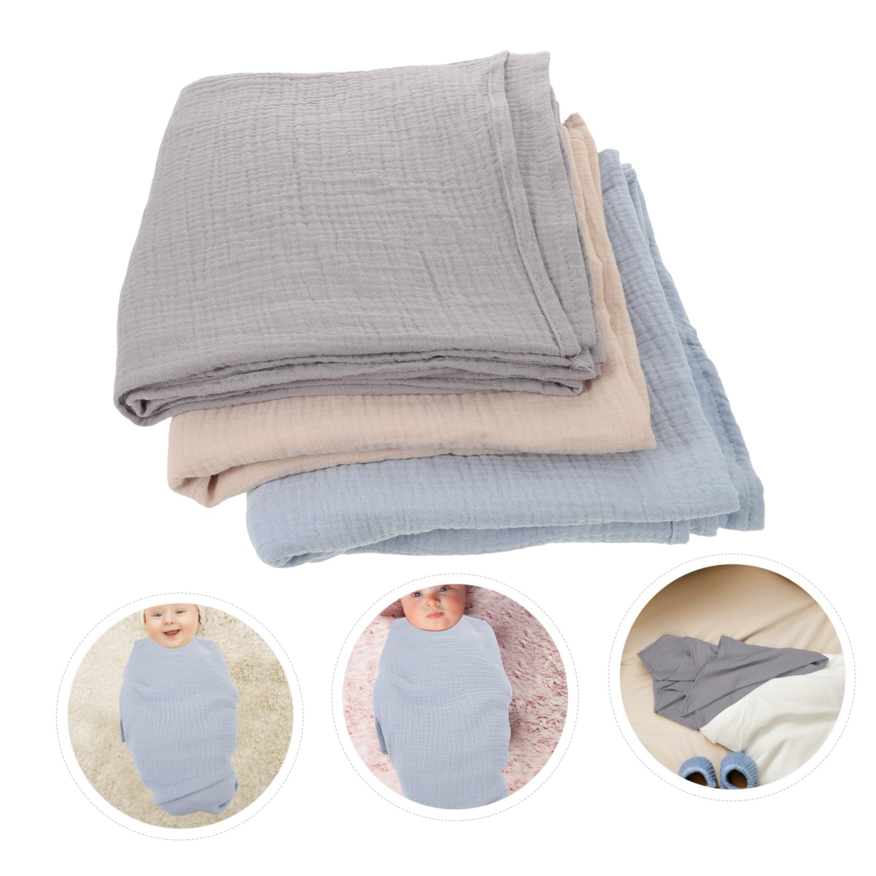 Mikikit 3 Pezzi Pz Coperta Mussola Ragazzo Ragazza Morbida Traspirante per Ragazzo Ragazza Fascia Avvolgente Unisex per Sonno e Bagno Protezione Sensibile