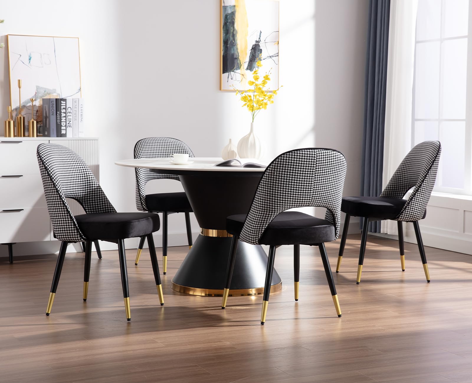 chairus Lot 4 Chaises Salle à Manger Velours Chaise Bureau Moderne, Noir | Chaise en Velours Chaise de Cuisine Moderne sans Accoudoirs Dossier Confortable Pieds Métal pour Chambre Dîner Salon