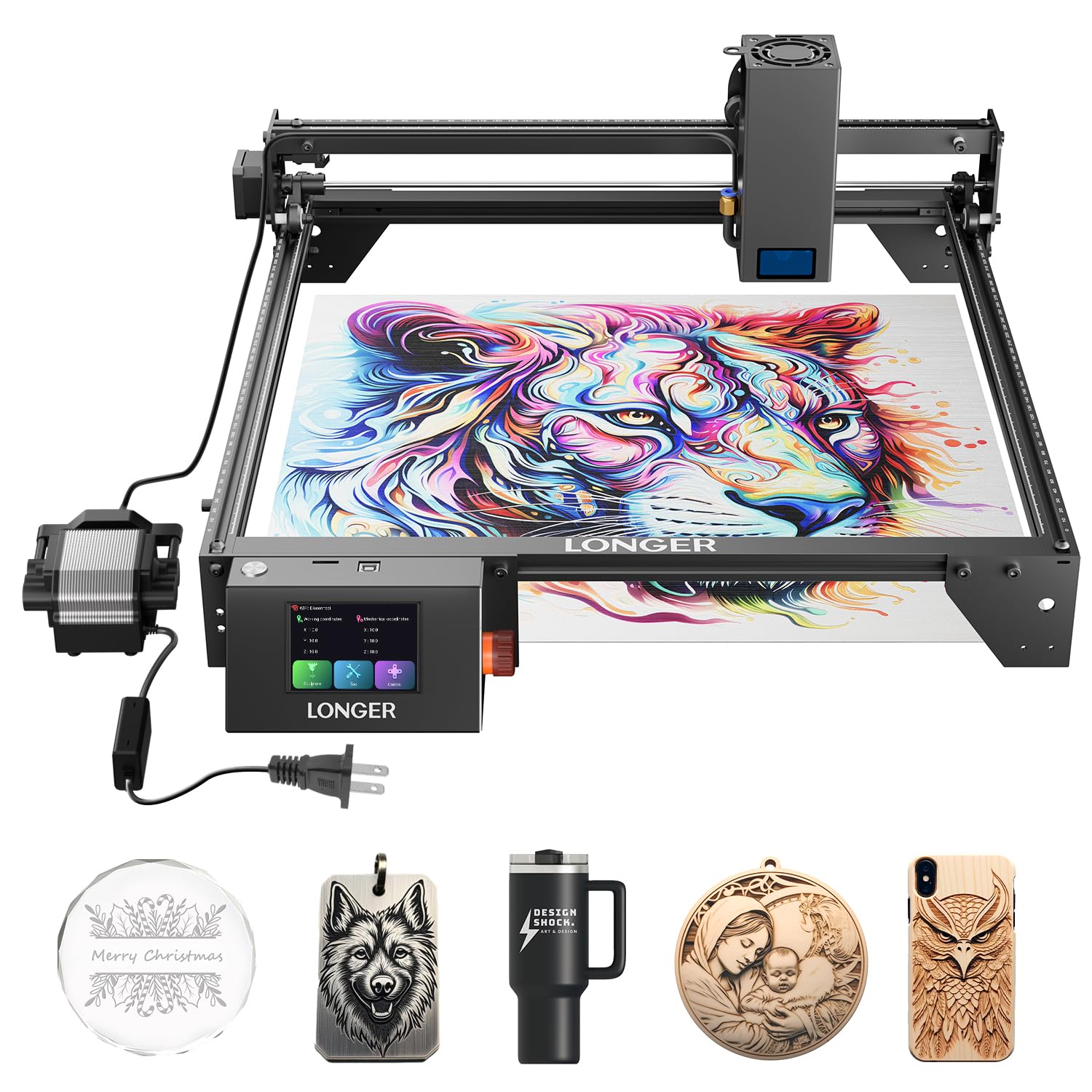 Longer RAY5 20000mW Laser Engraver with Air Pump, 3.5” Color Touch Screen, App Offline Control, DIY Engraver Tool for Metal/Glass/Wood Engraving Area
