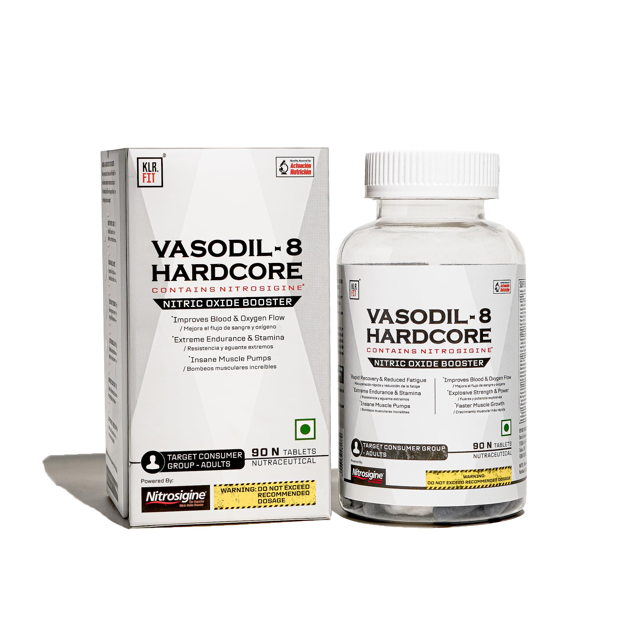 Klr.Fit Vasodil-8 Nitric Oxide Booster | Supports Pump, Blood Flow & Vascularity | Pre-Workout for Strength, Stamina & Muscle Recovery | 90 Tablets
