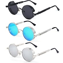 Steampunk Sunglasses for Men Women, Round Vintage Polarized, Retro Metal Frame UV Protection Hipster Driving Glasses